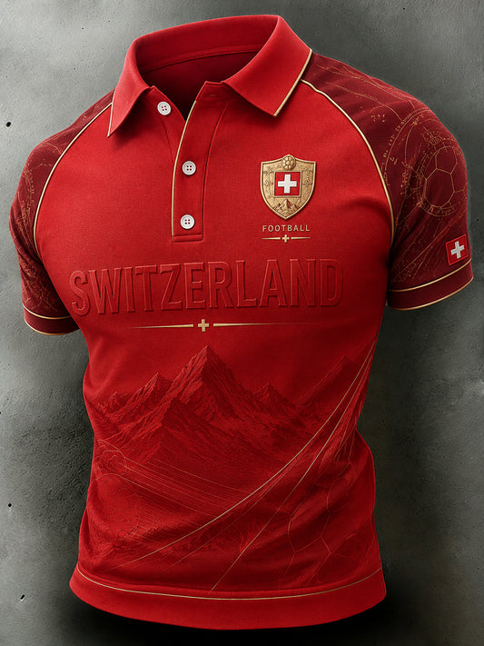 Herren-Poloshirt mit Retro-Fußball-Print und kurzen Ärmeln