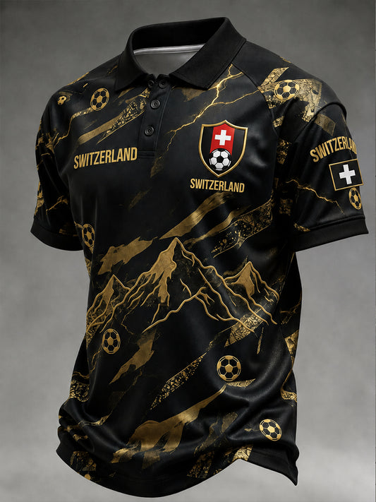 Retro-Fußball‑Casual‑Trikot im Schweizer Stil mit gesticktem Blumenmuster