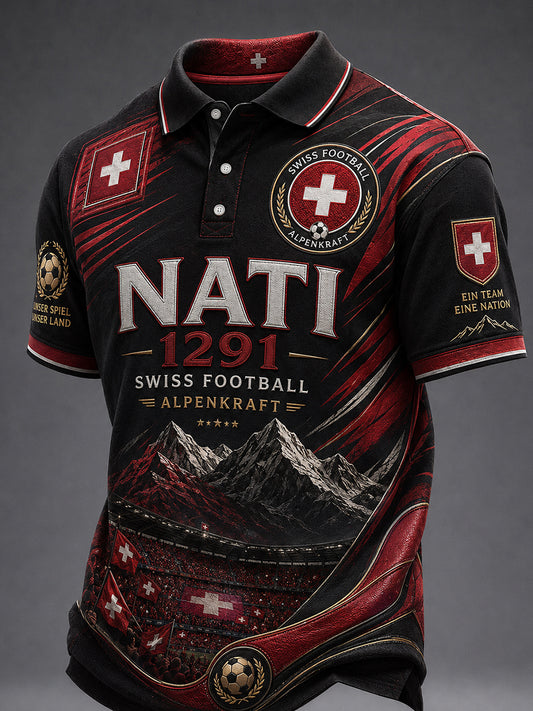 Retro-Fußball‑Casual‑Trikot im Schweizer Stil mit gesticktem Blumenmuster