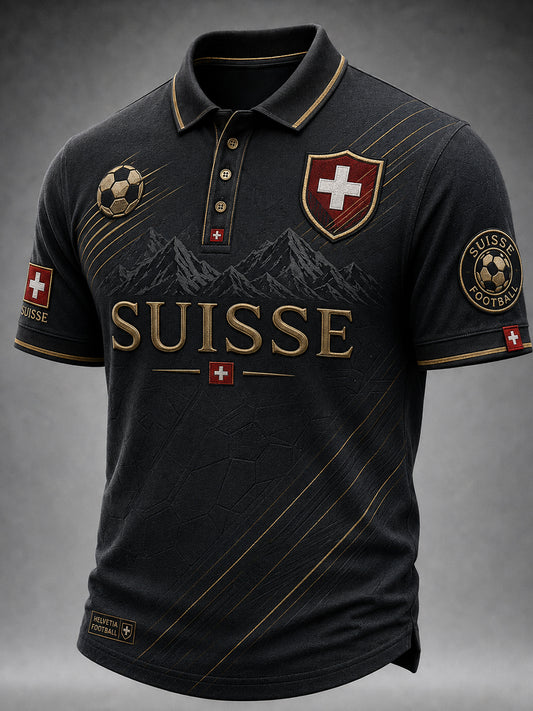 Retro-Fußball‑Casual‑Trikot im Schweizer Stil mit gesticktem Blumenmuster