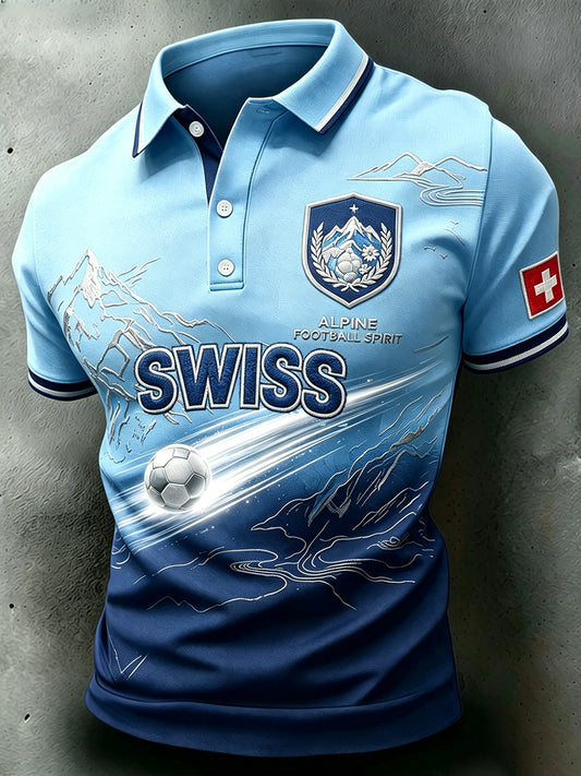 Herren-Poloshirt mit kurzen Ärmeln und Fußball-Print
