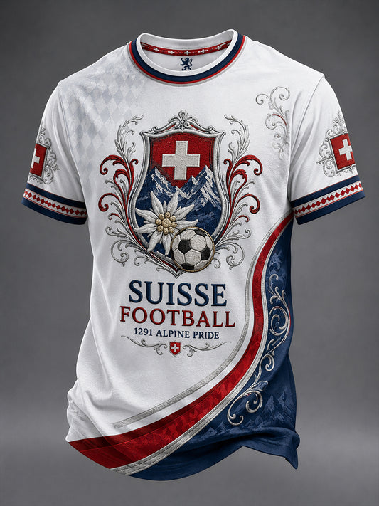 Herren-Vintage-Schweizer Kunstdruck-Lässiges Trikot