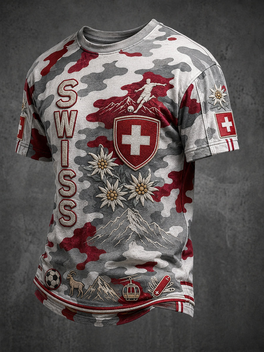 Herren-Vintage-Schweizer Kunstdruck-Lässiges Trikot