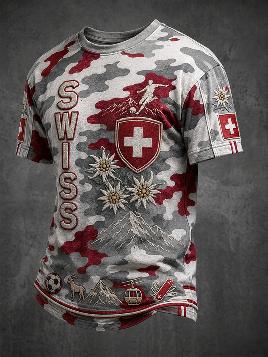 Herren-Vintage-Schweizer Kunstdruck-Lässiges Trikot