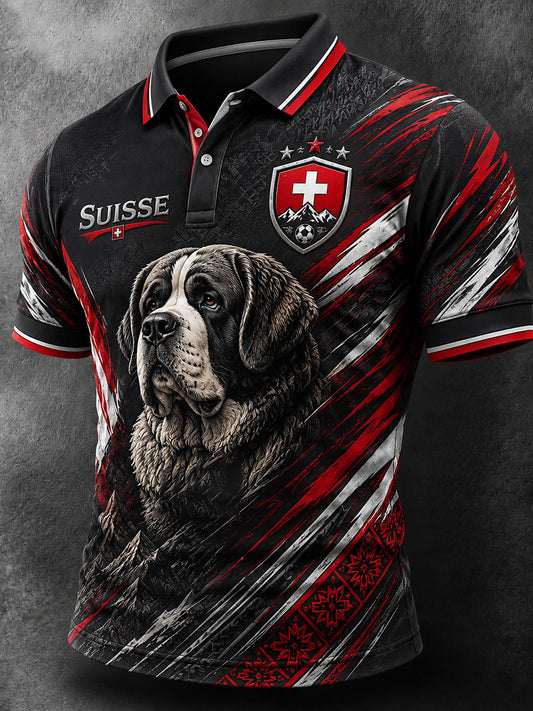 Herren-Vintage-Schweizer Kunstdruck-Lässiges Trikot