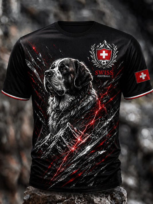 Herren-Vintage-Schweizer Kunstdruck-Lässiges Trikot