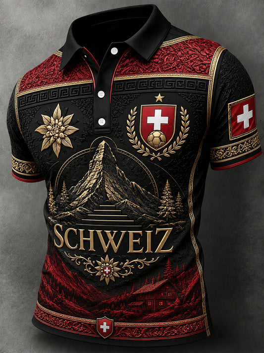 Herren-Vintage-Schweizer Kunstdruck-Lässiges Trikot