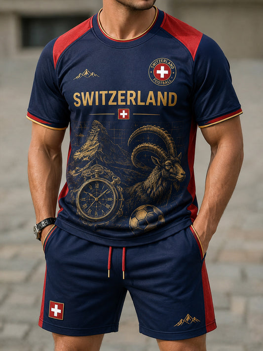 Herren-Set mit Fußballmotiv: Raglanärmel, Kurzarm und Shorts