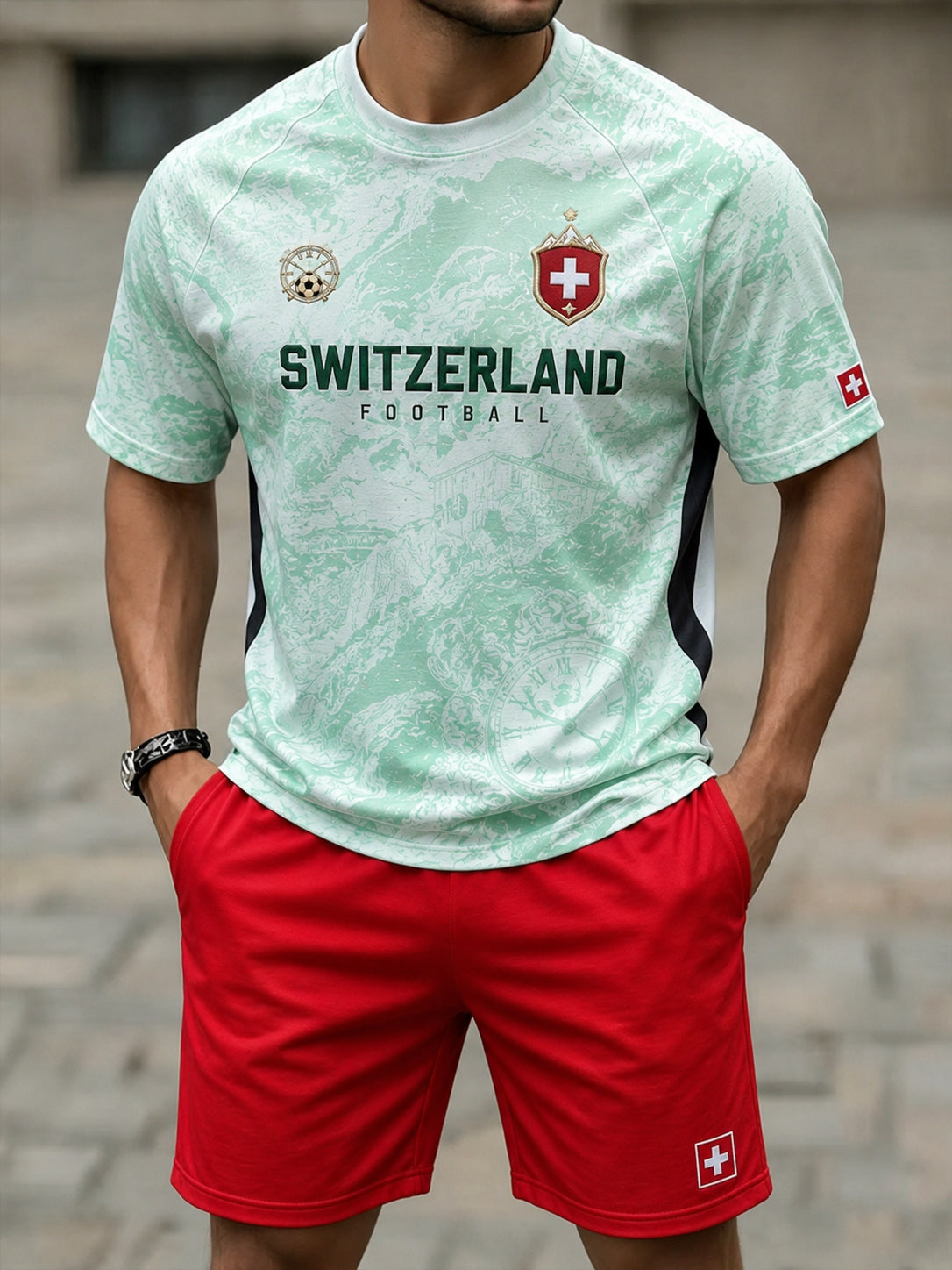 Kurzarm-Anzug mit Raglan-Ärmel für Männer, Fußball, bedruckt