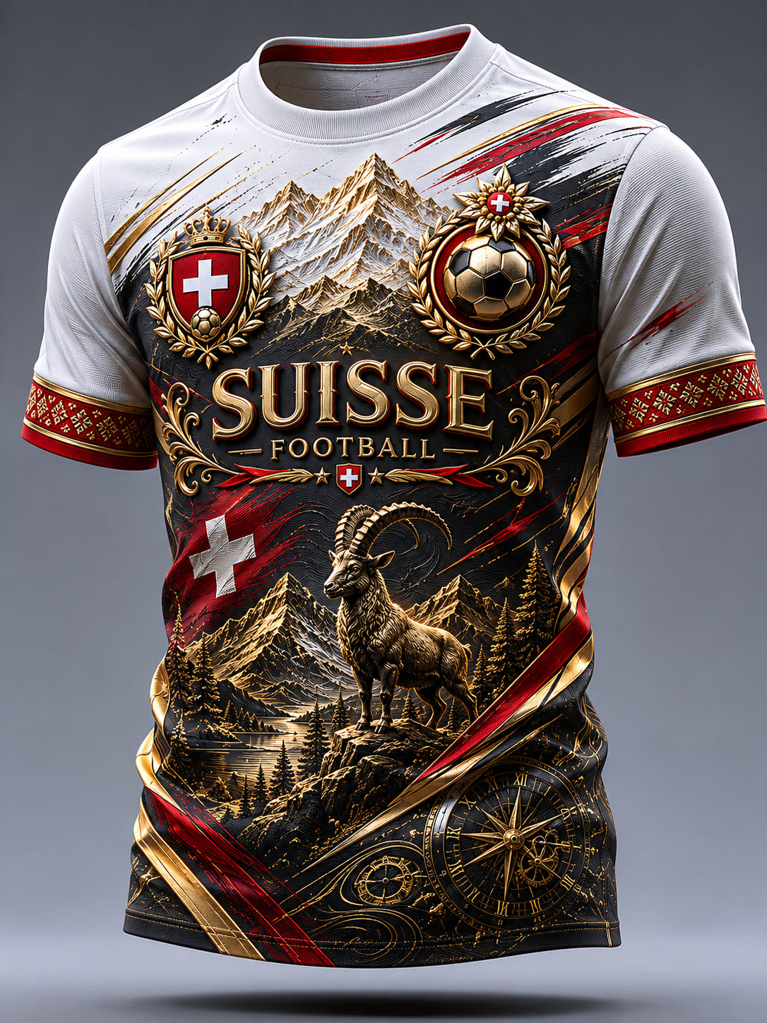 Herren-Retro-T-Shirt mit Fußballmotiv und geprägtem Druck, Kurzarm
