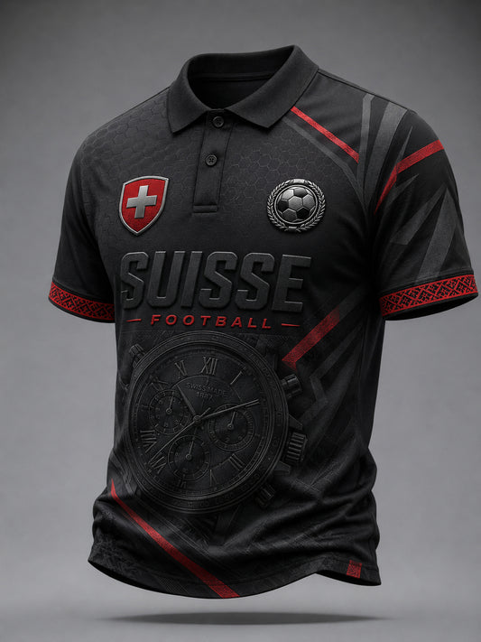 Herren-Poloshirt im Retro-Fußballstil mit geprägtem Print und kurzen Ärmeln