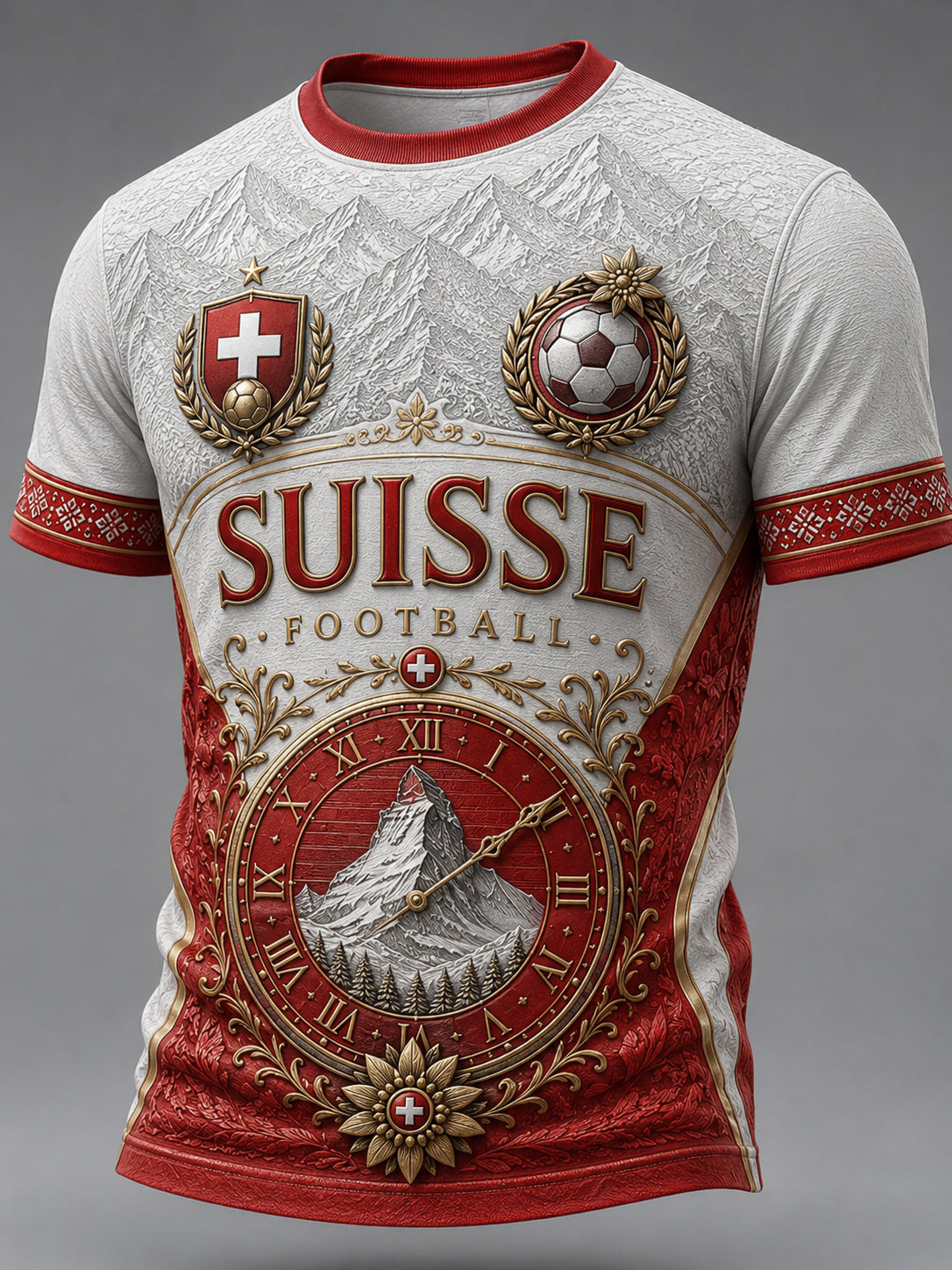 Herren-Retro-T-Shirt mit Fußballmotiv und geprägtem Druck, Kurzarm