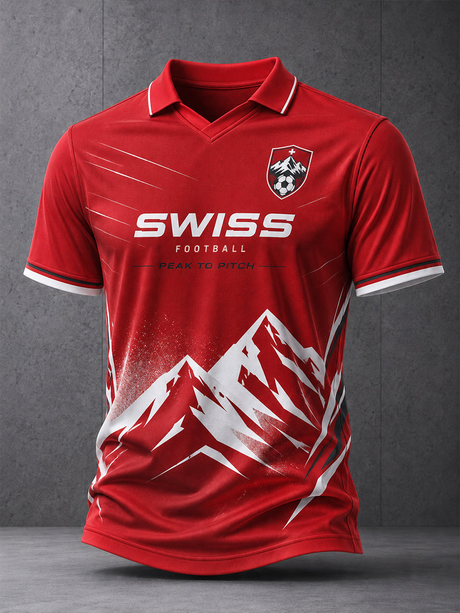 Herren-Poloshirt mit kurzen Ärmeln und Fußballmotiv