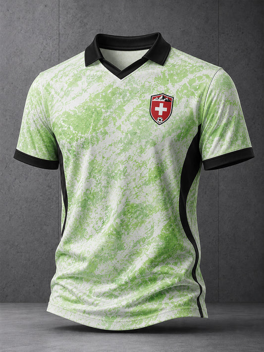 Herren-Poloshirt mit kurzen Ärmeln und Fußballmotiv