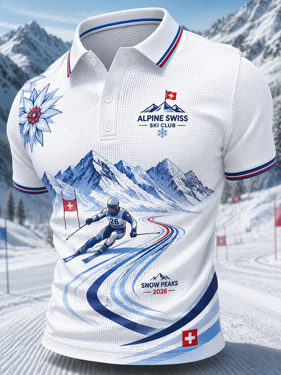 Herren Alpines Skifahren-bedrucktes Kurzarm-Polos hirt