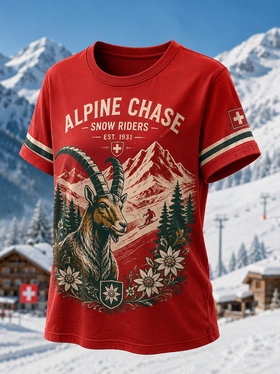 Damen-Print-T-Shirt mit kurzen Ärmeln für den alpinen Skisport