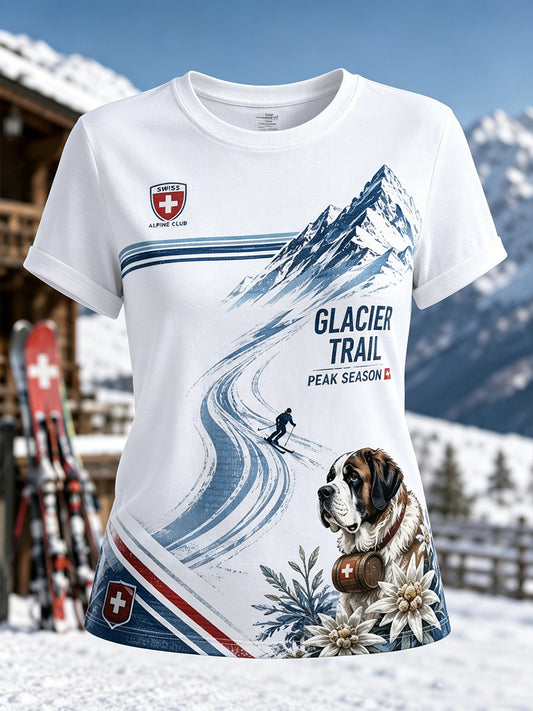 Damen-Print-T-Shirt mit kurzen Ärmeln für den alpinen Skisport