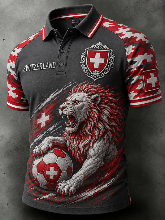Herren-Poloshirt mit lässigem Raglanärmel und Fußball-Print