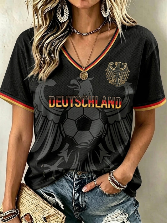Damen-T-Shirt mit Aufdruck „Deutsche Fußballfans 2026“