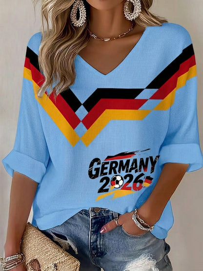 Damen-T-Shirt im Waffelstrick mit Fußballfan-Print von Deutschland