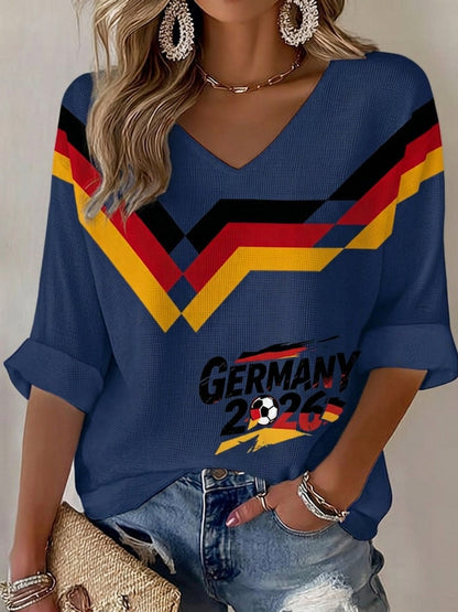 Damen-T-Shirt im Waffelstrick mit Fußballfan-Print von Deutschland
