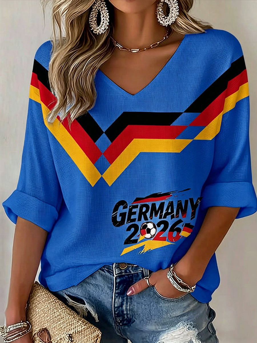 Damen-T-Shirt im Waffelstrick mit Fußballfan-Print von Deutschland
