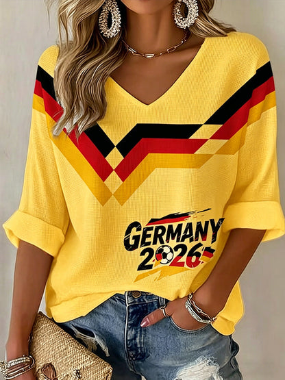 Damen-T-Shirt im Waffelstrick mit Fußballfan-Print von Deutschland