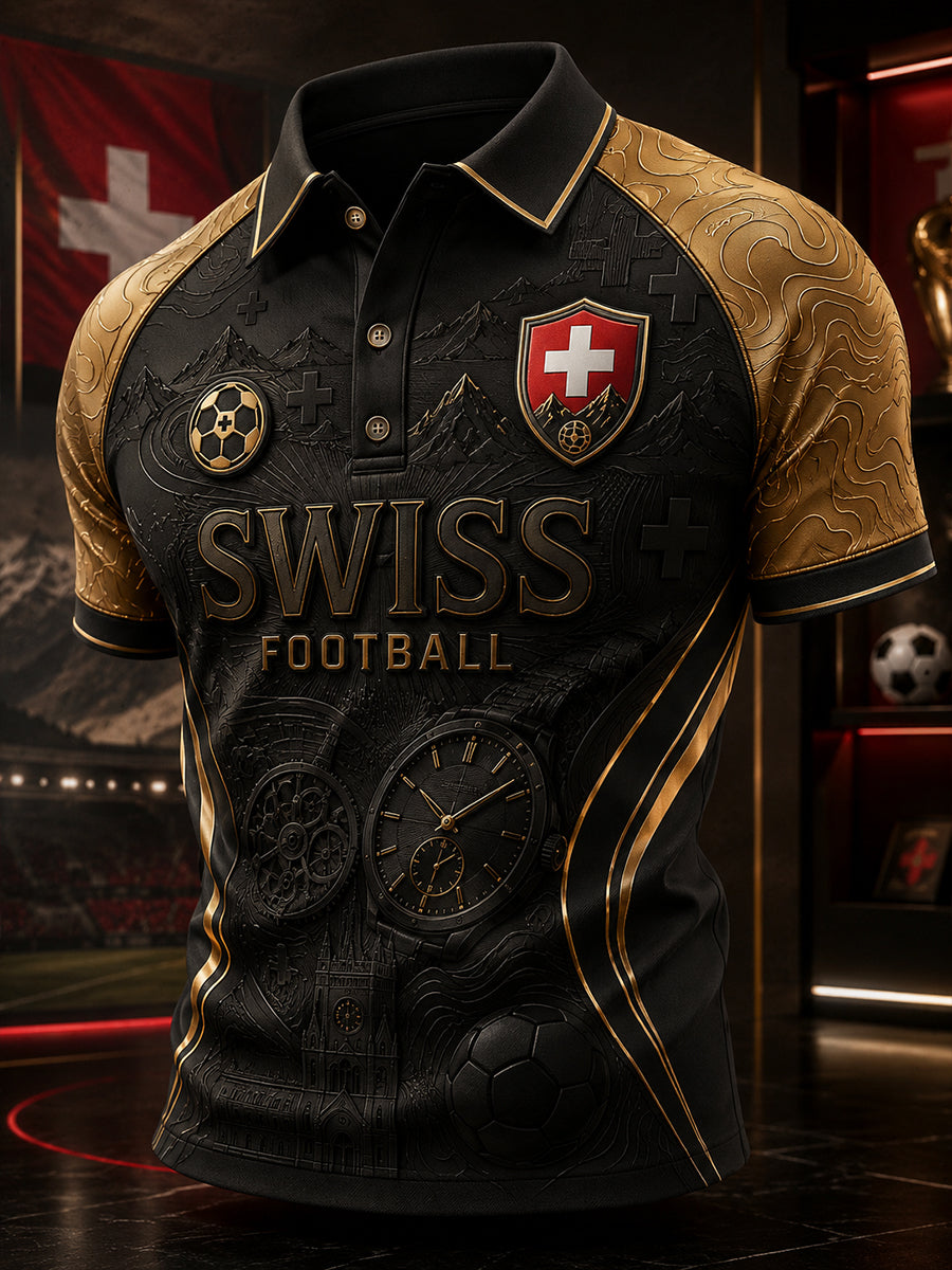 Herren-Poloshirt mit lässigem Fußball-Print und kurzen Ärmeln