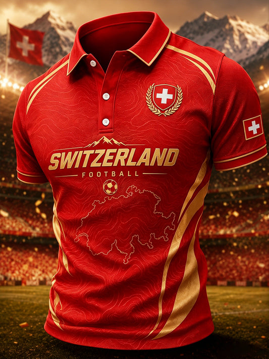 Herren-Poloshirt mit lässigem Fußball-Print und kurzen Ärmeln