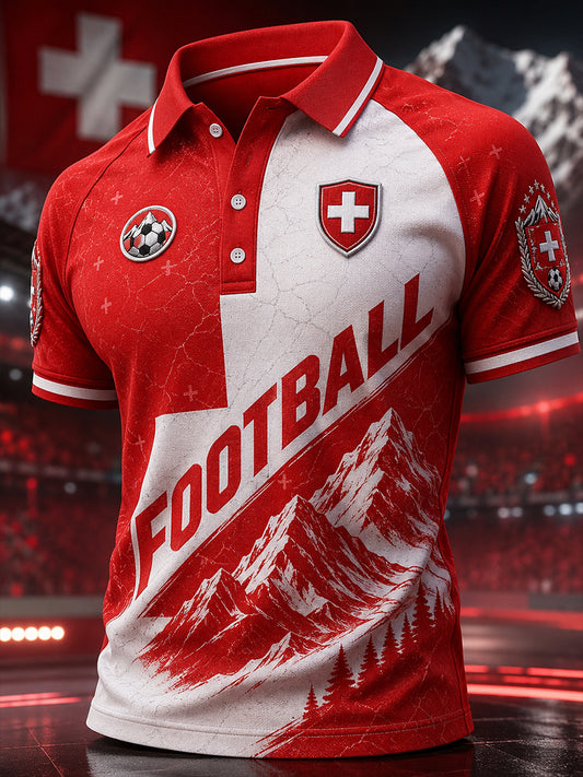 Herren-Poloshirt mit lässigem Fußball-Print und kurzen Ärmeln