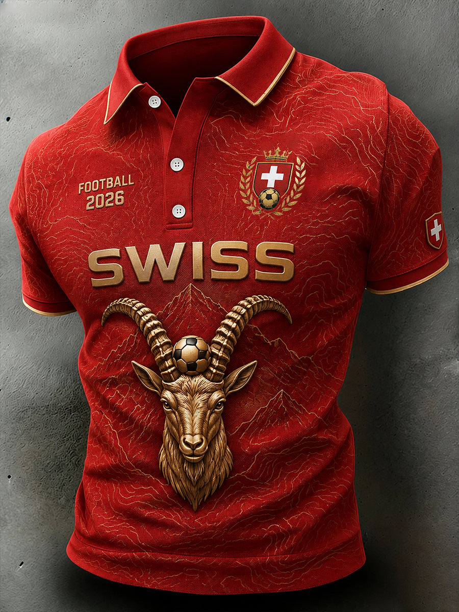 Kurzärmliges Polos hirt für Männer mit Fußball-und Ziegendruck-Elementen