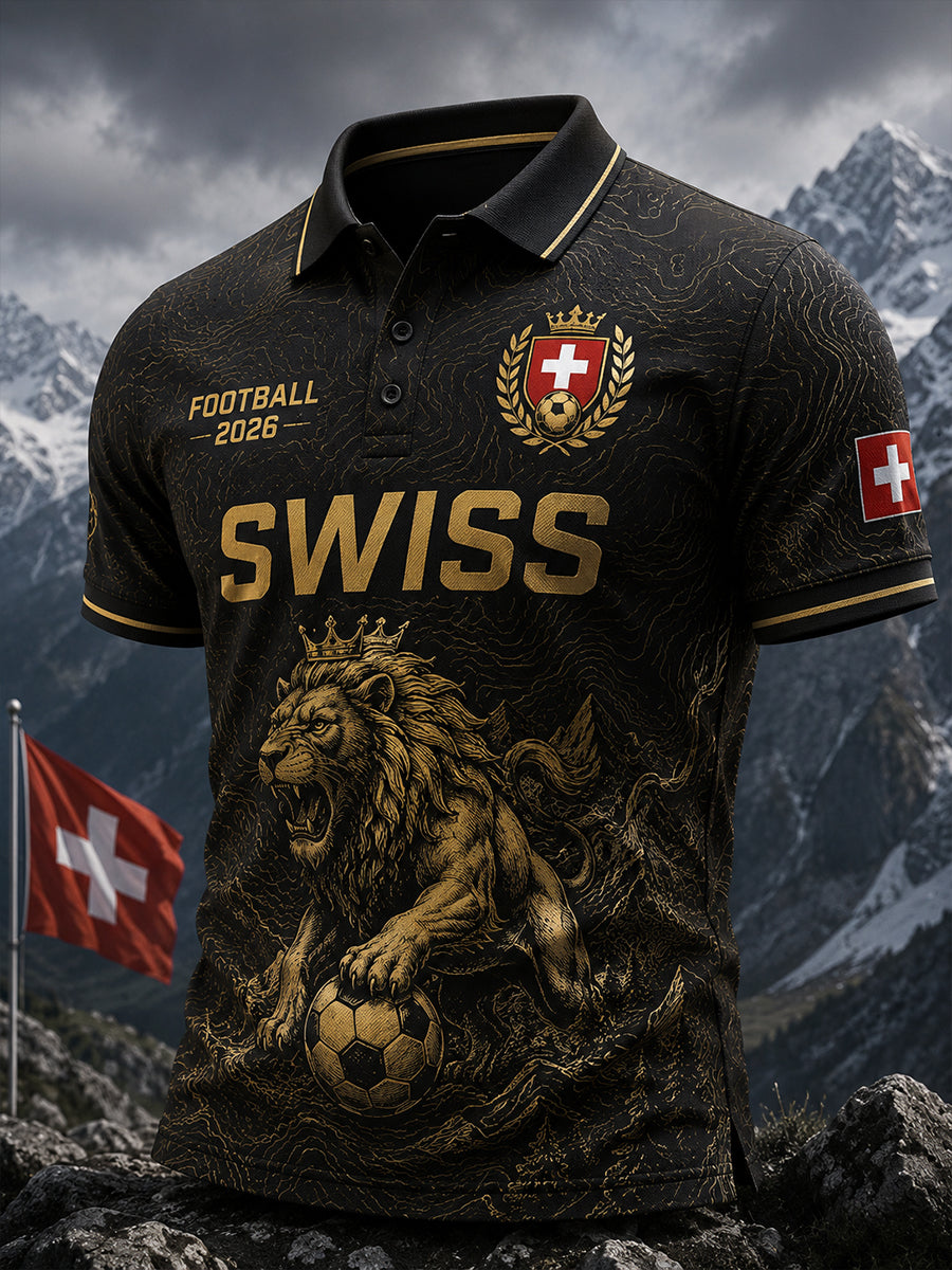 Kurzärmliges Polos hirt für Männer mit Fußball-Löwen-Print