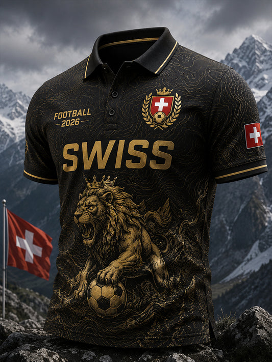Kurzärmliges Polos hirt für Männer mit Fußball-Löwen-Print