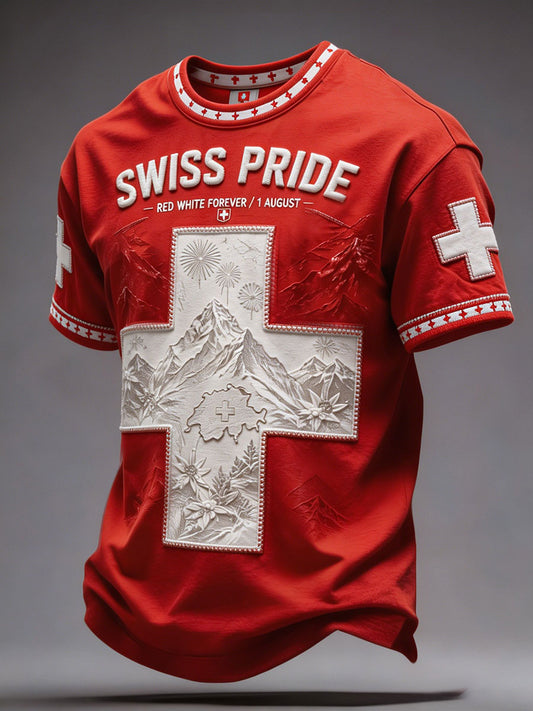 Herren Swiss Pride 1 August Kunst bedrucktes T-Shirt