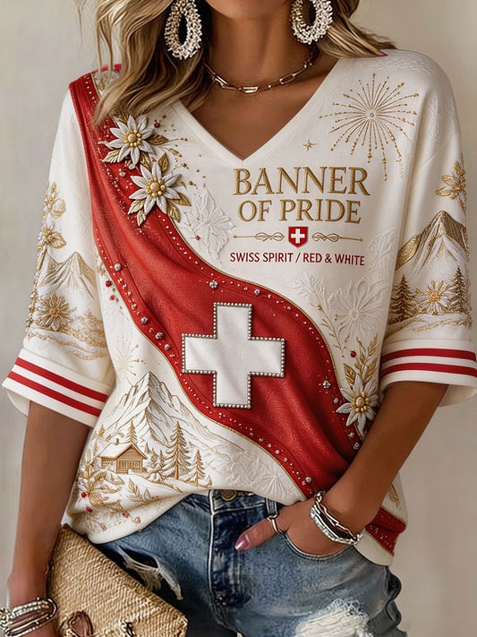 Damen Swiss Pride 1 August Kunst Gedruckte lässige Tops