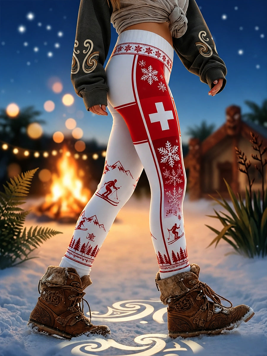 Damenhose mit Ski-Print und schmaler Passform