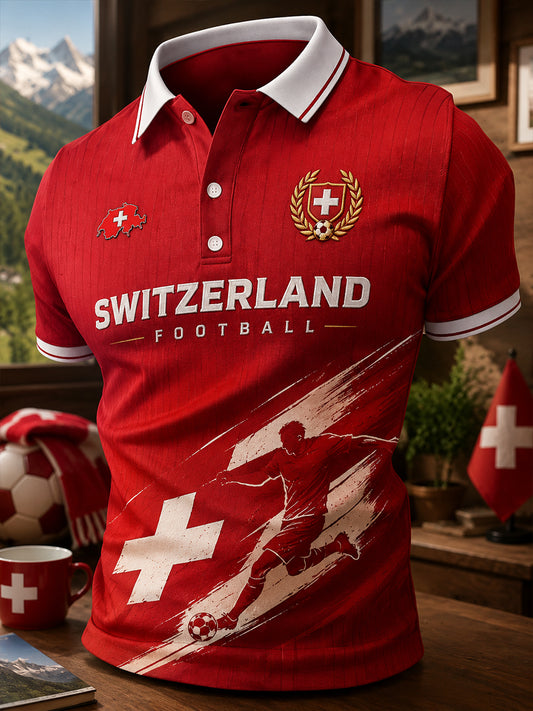 Herren-Poloshirt mit kurzen Ärmeln und Fußball-Print