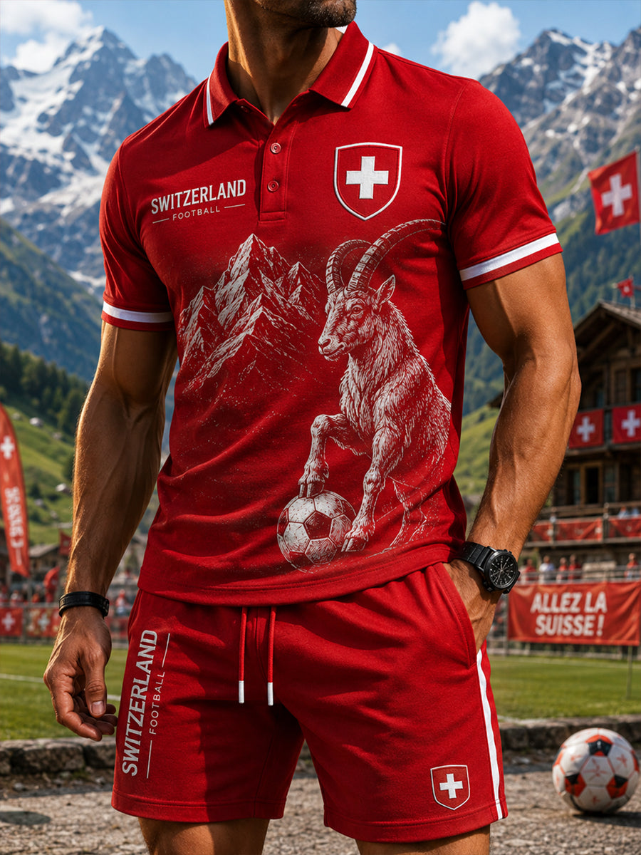 Herren-Poloshirt-Set mit Fußballmotiv und kurzen Ärmeln