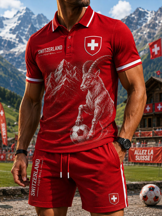 Herren-Poloshirt-Set mit Fußballmotiv und kurzen Ärmeln