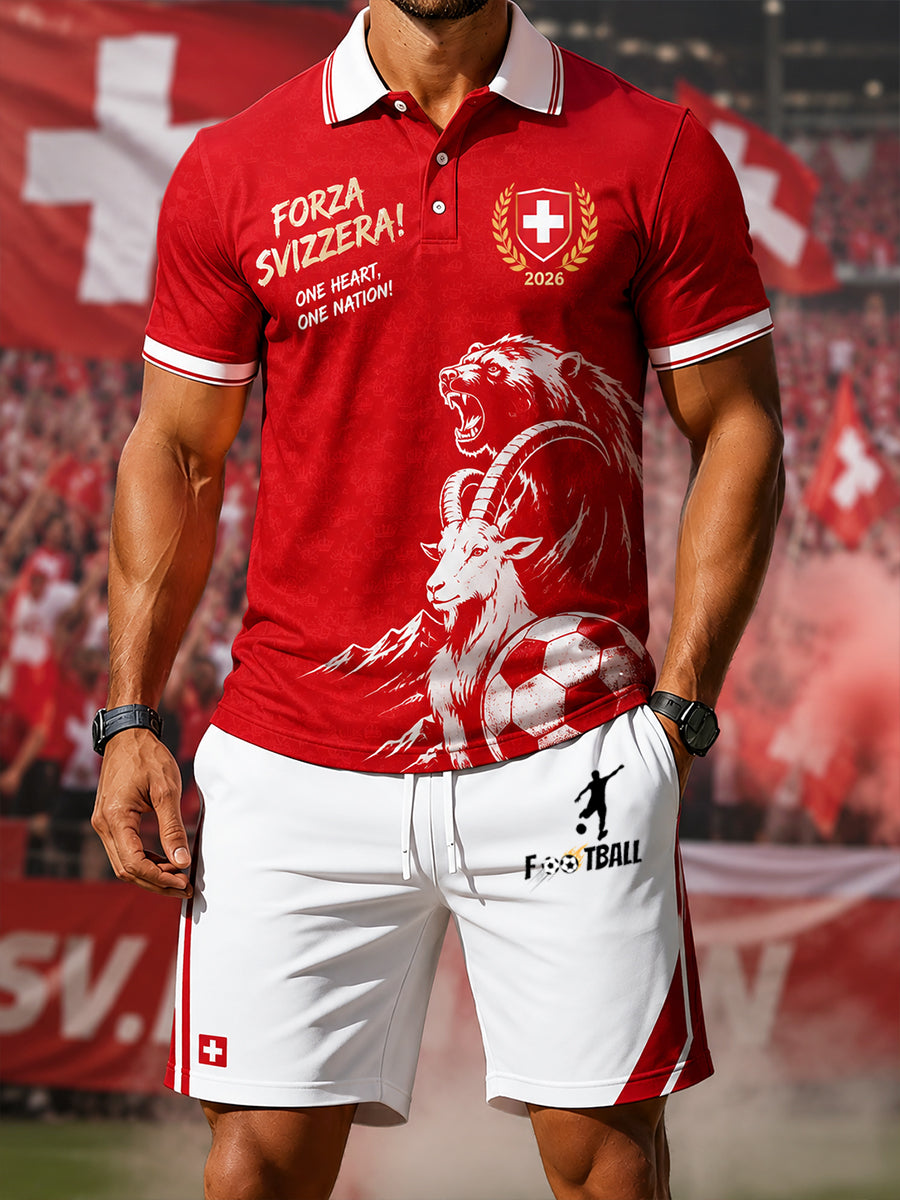 Herren-Poloshirt-Set mit Fußballmotiv und kurzen Ärmeln