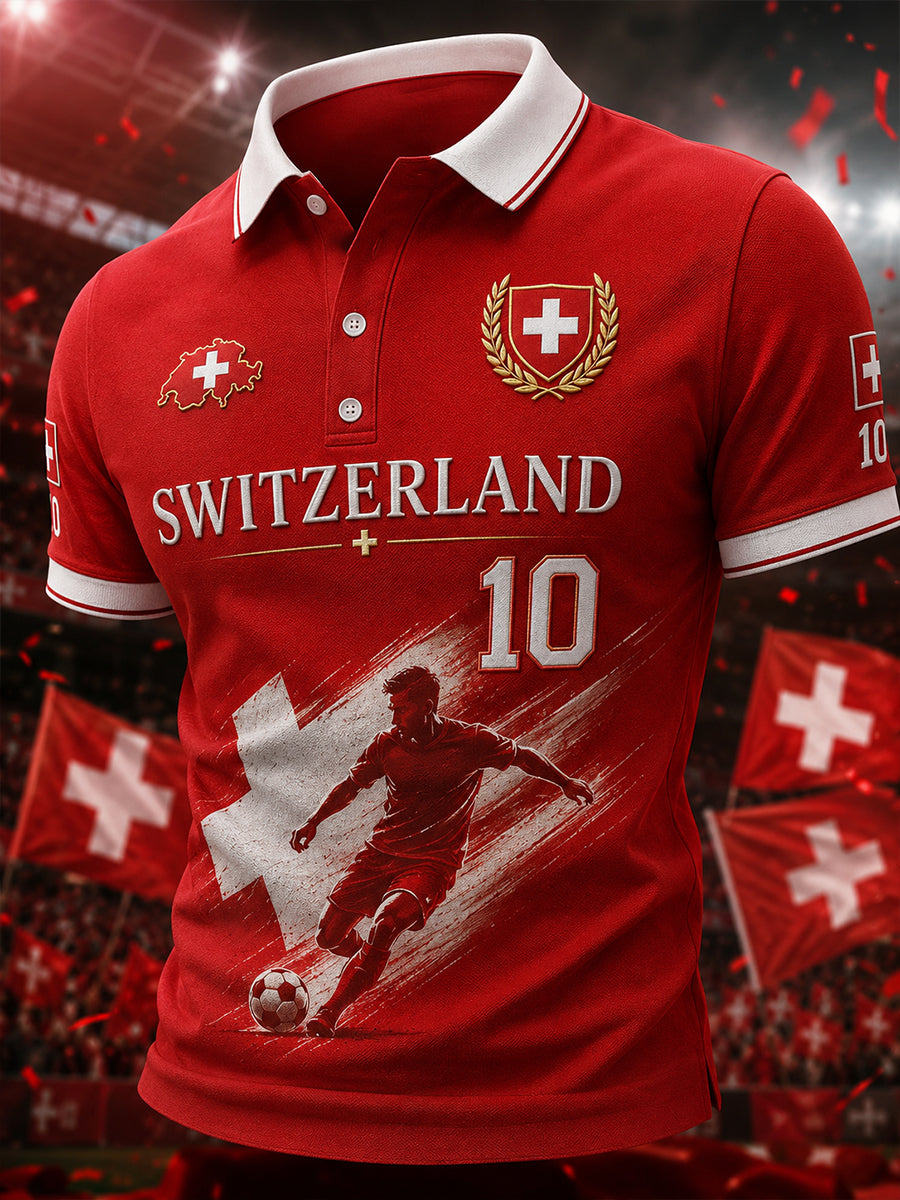 Herren-Poloshirt mit kurzen Ärmeln und Fußball-Print