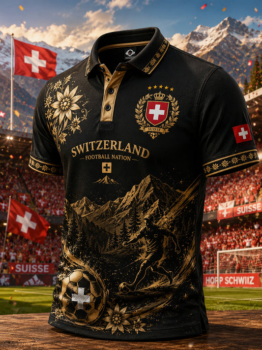 Herren-Poloshirt mit kurzem Ärmel und Fußballmotiv