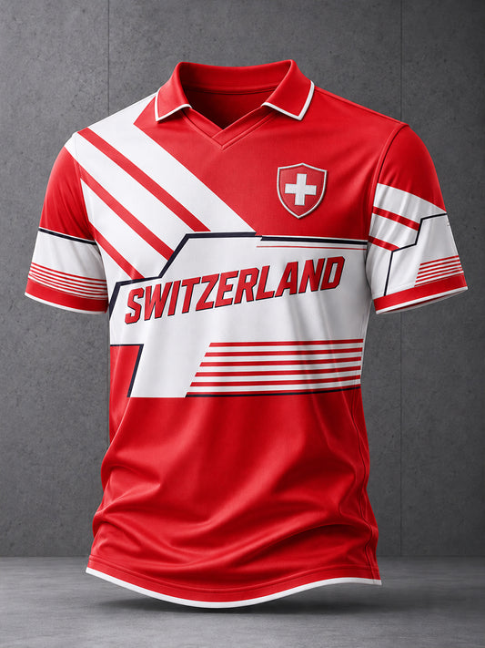 Herren-Poloshirt mit kurzen Ärmeln und Fußball-Print