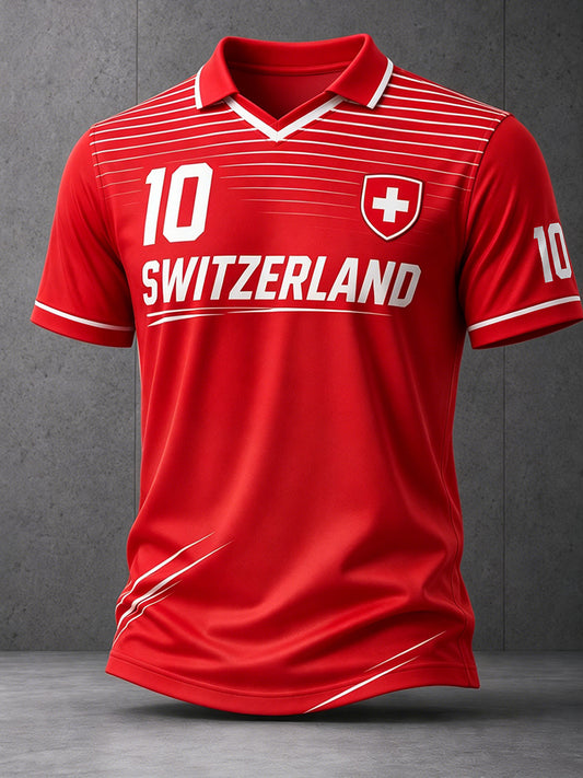 Herren-Poloshirt mit kurzen Ärmeln und Fußball-Print