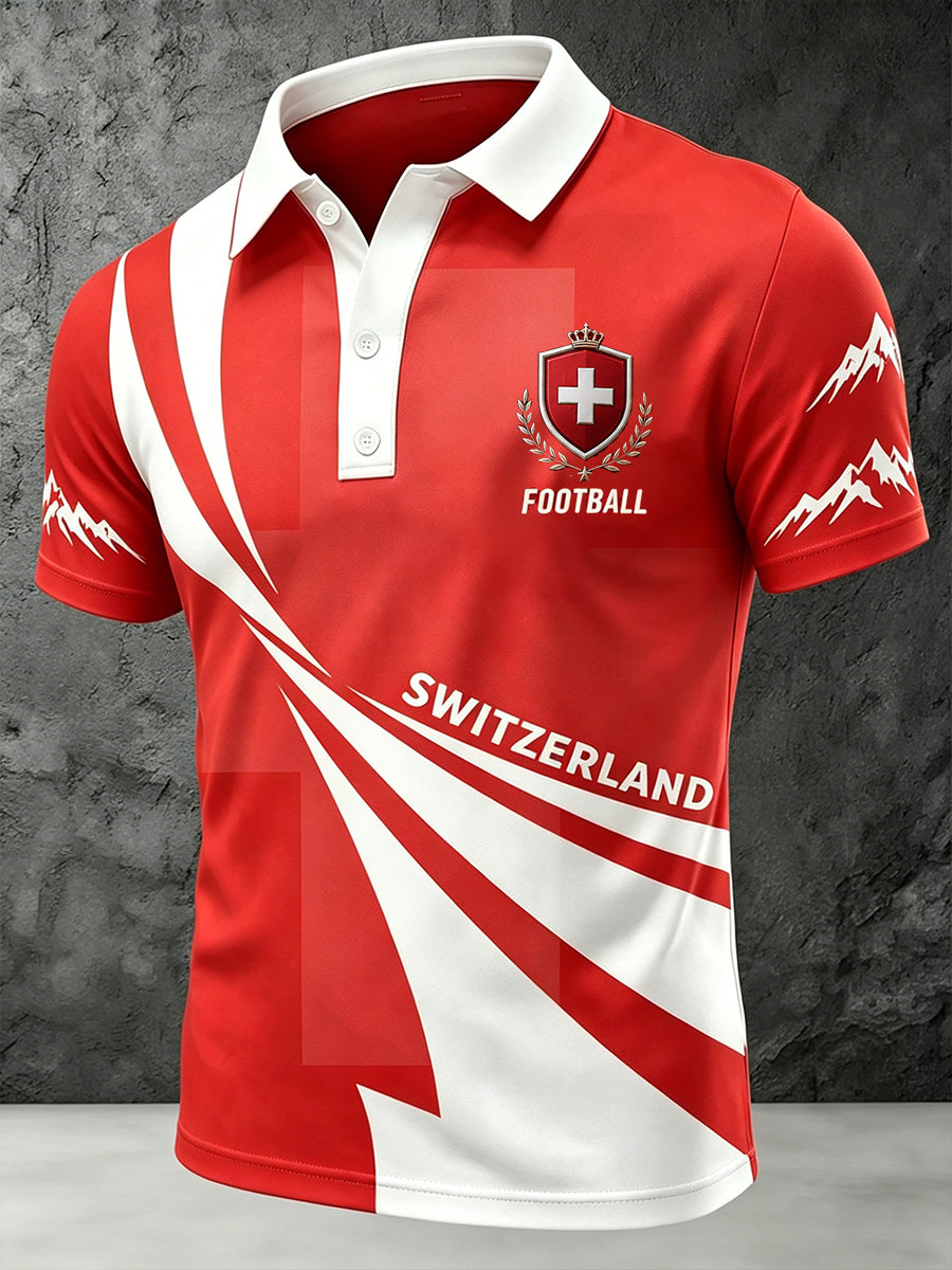 Herren-Poloshirt mit kurzen Ärmeln und Fußballmotiv