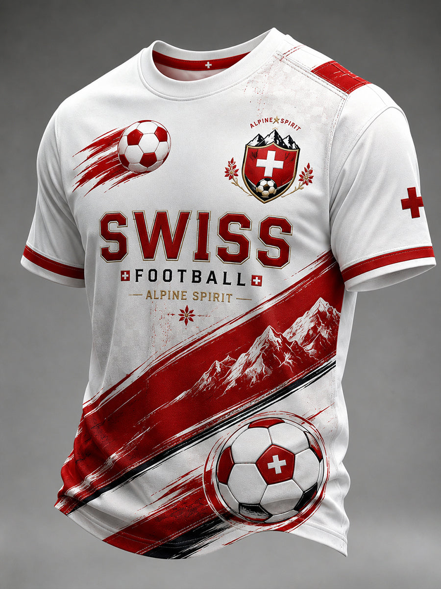Herren-T-Shirt mit kurzen Ärmeln und Fußball-Print