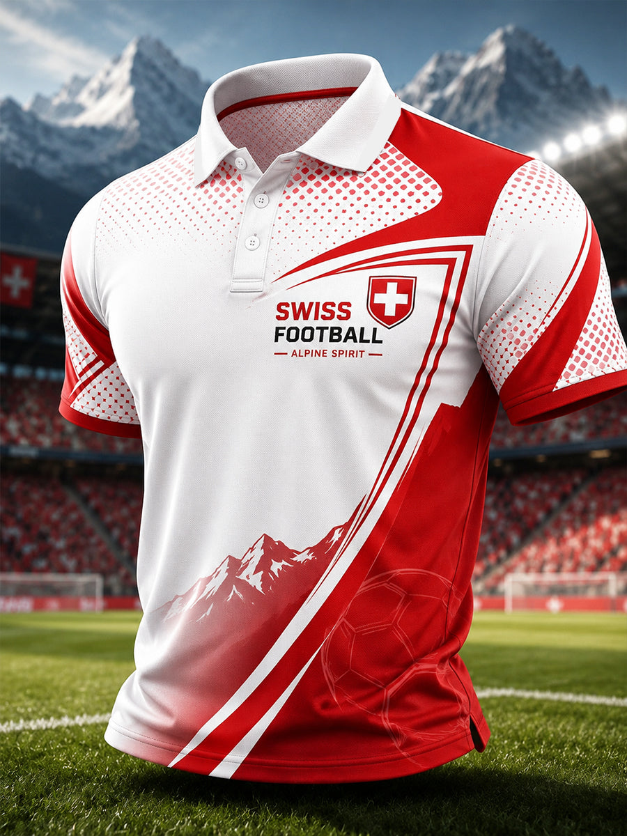 Herren-Poloshirt mit kurzen Ärmeln und Fußball-Print