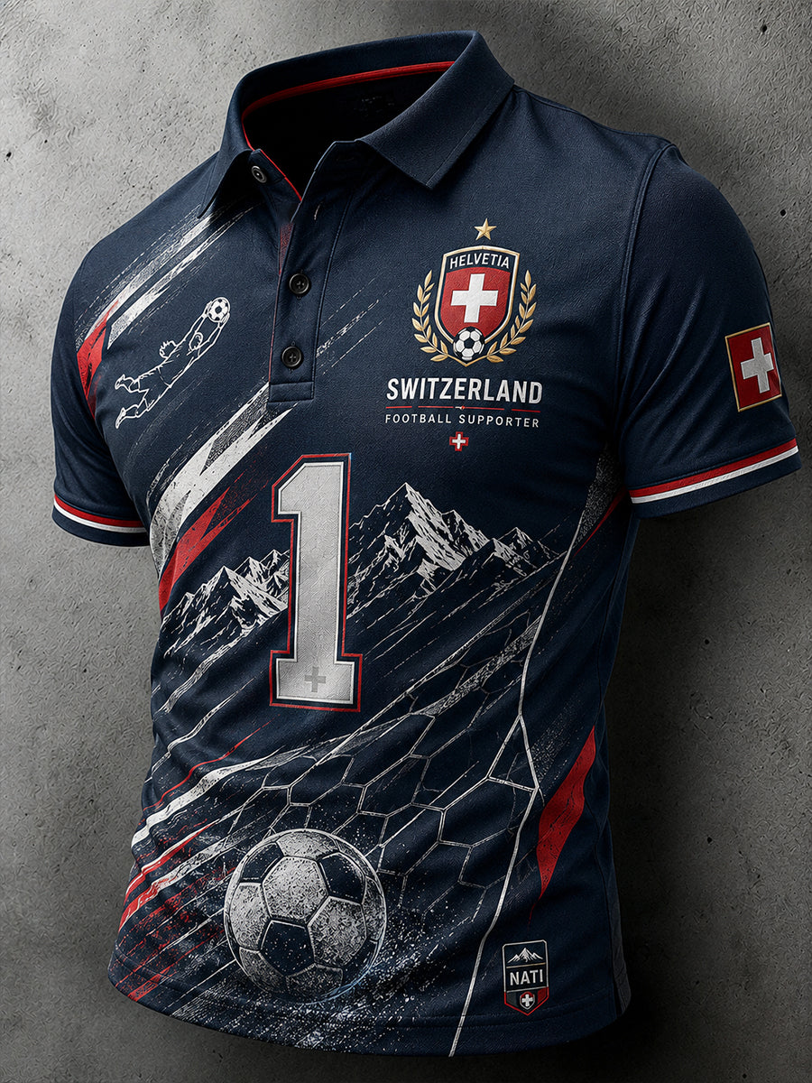 Kurzärmliges Polos hirt für Männer mit Bergfußball-Print