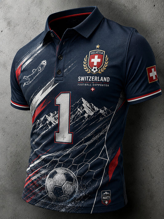 Kurzärmliges Polos hirt für Männer mit Bergfußball-Print