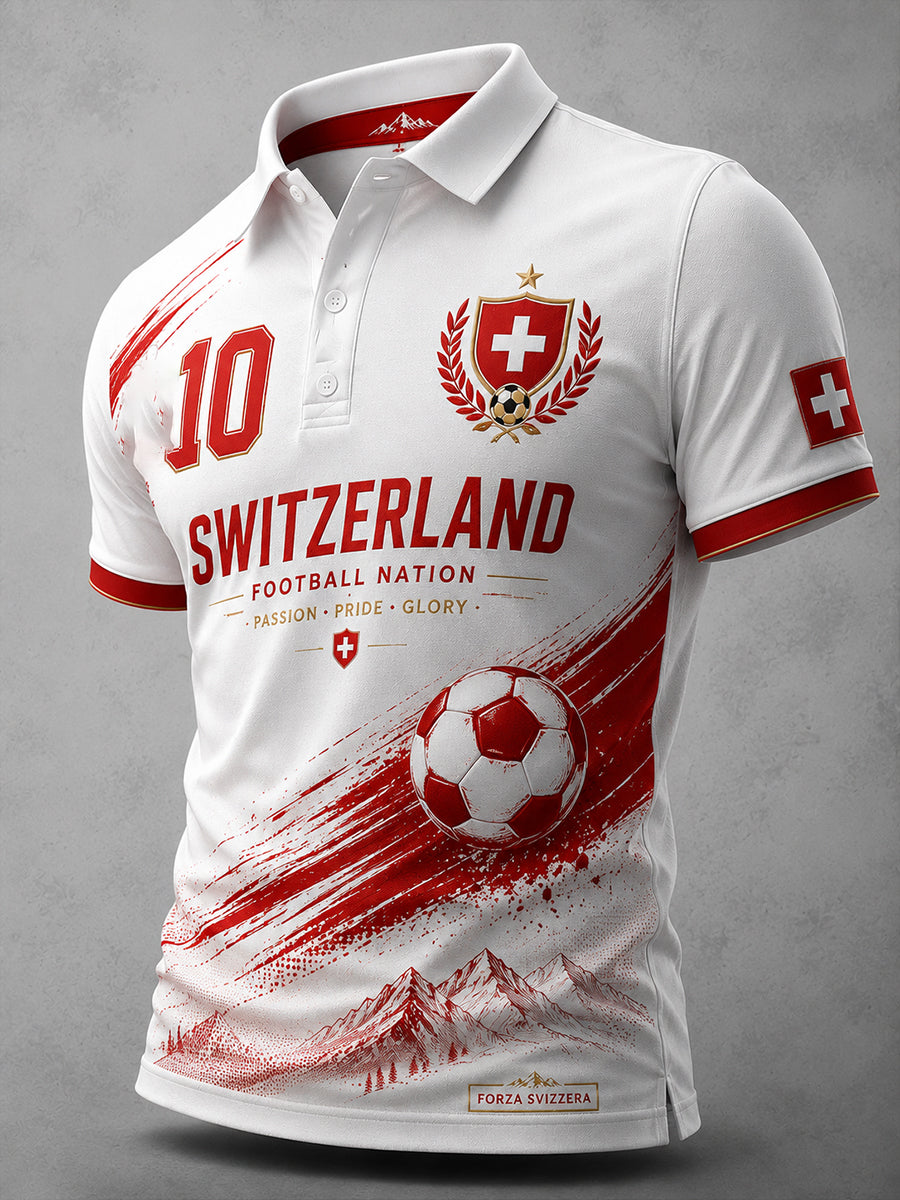 Herren-Poloshirt mit kurzen Ärmeln und Bergfußball-Print